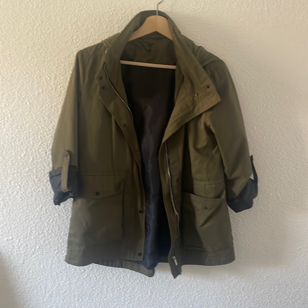Three fourth sleeved zip up jacket with hoodie